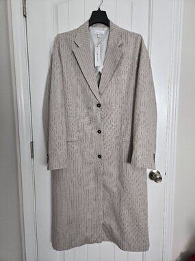 ASOS Topshop Longline Pinstripe Linen Blazer Beige Women's US 12 – NWT